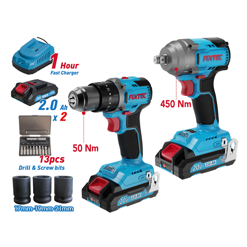 20V Li-ion Cordless Brushless Impact Drill+Brushless Impact Wrench Kit 