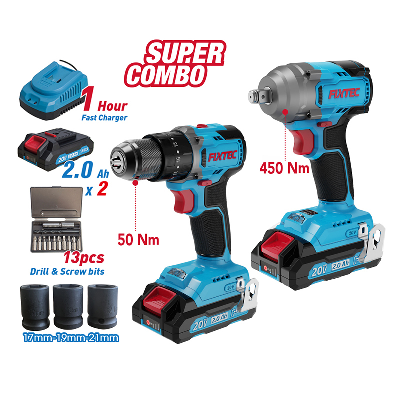 20V Li-ion Cordless Brushless Impact Drill+Brushless Impact Wrench Kit 