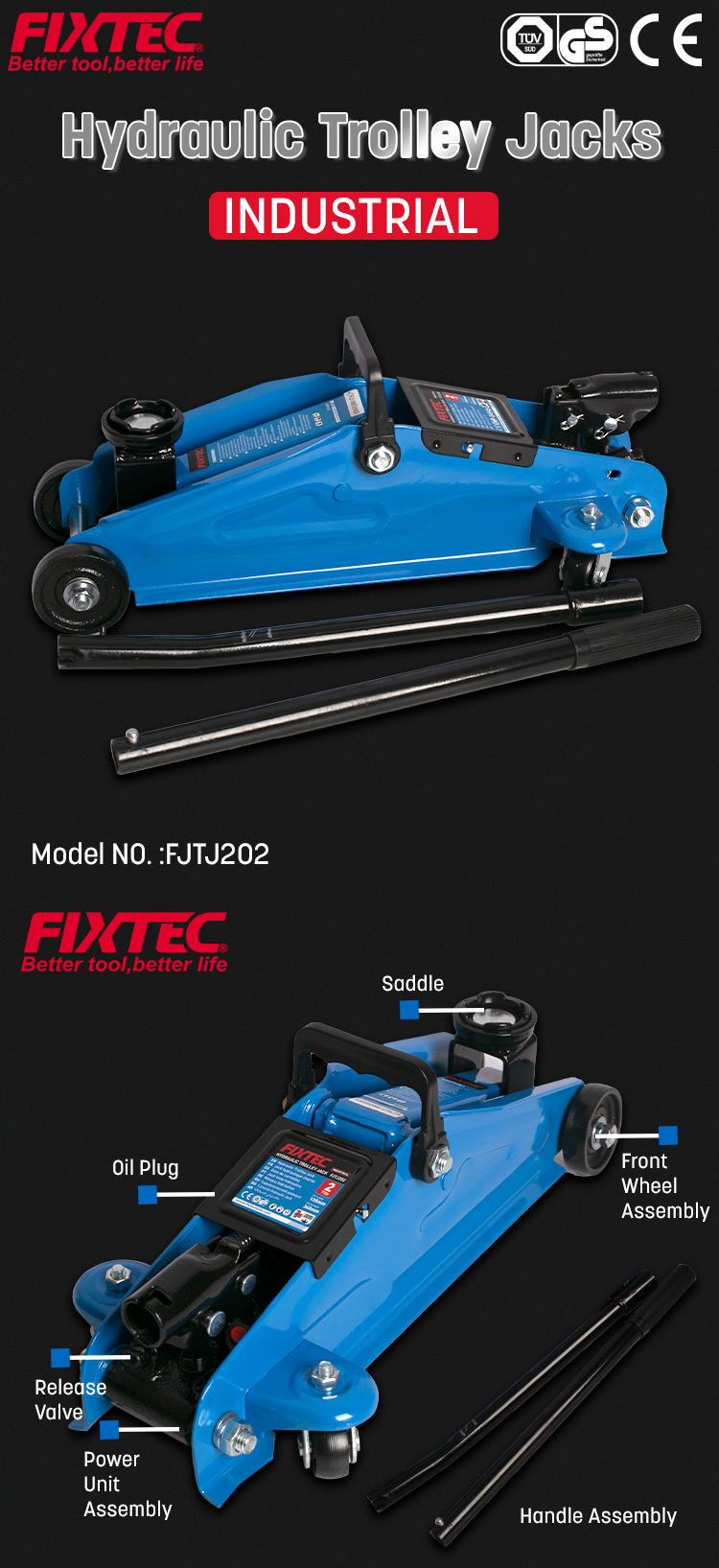 FIXTEC 2 Ton/ 3 Ton Hydraulic Trolley Jacks