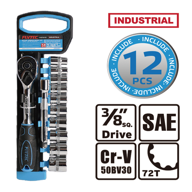12Pcs 3/8" Ratchet Wrench with SAE Socket Set