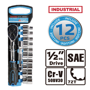 12Pcs 1/2" Ratchet Wrench with SAE Socket Set