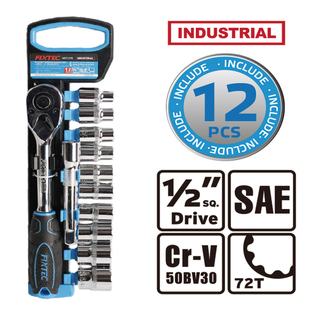 12Pcs 1/2" Ratchet Wrench with SAE Socket Set