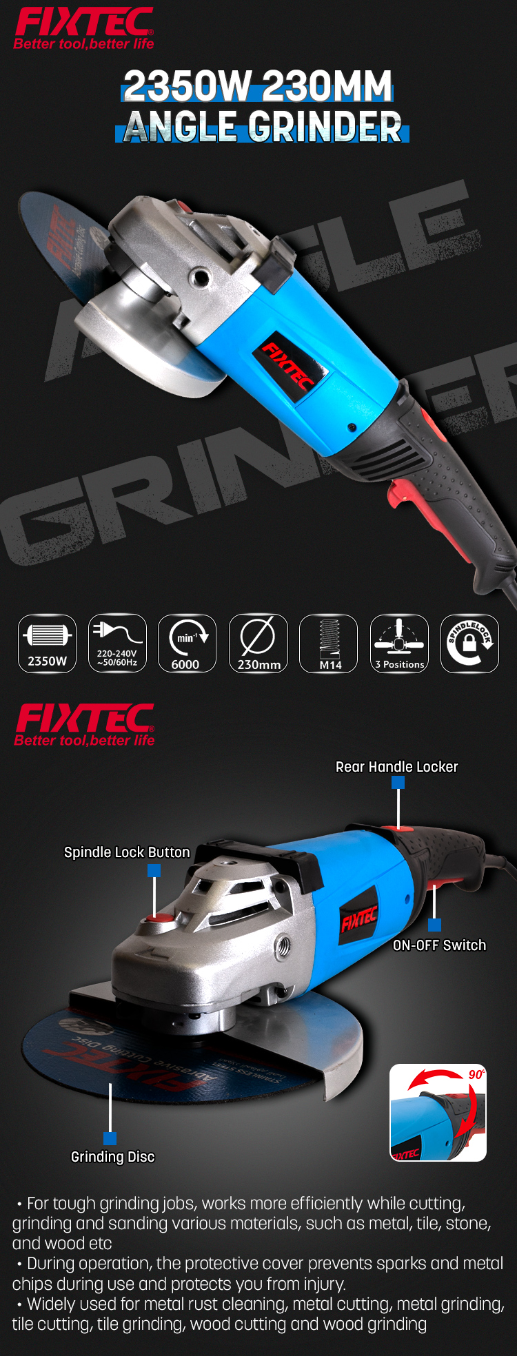 2350W 230mm Angle Grinder