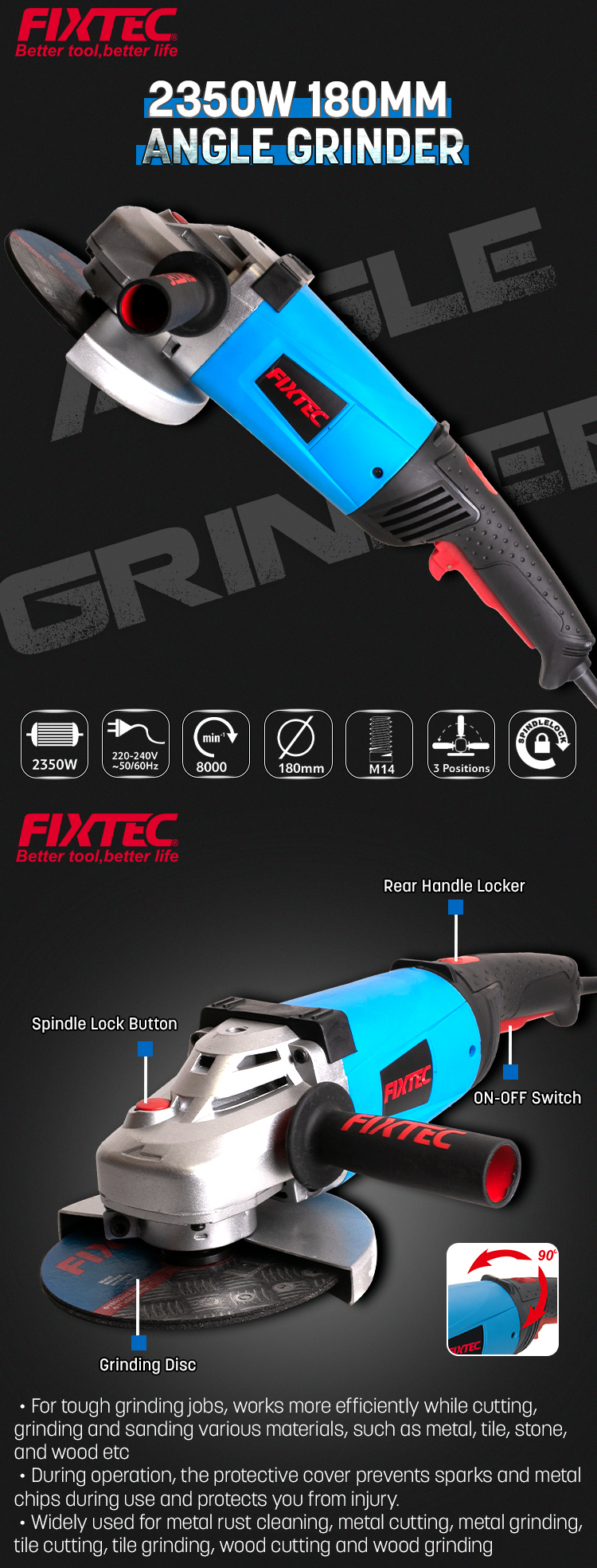 2350W 7Inch Angle Grinder