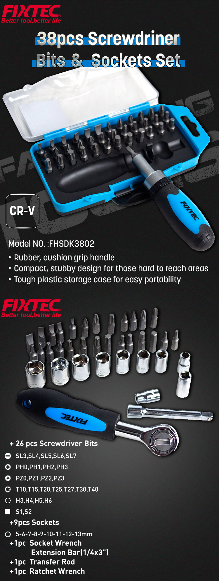 Fixtec Hand Tools Set Adjustable Long Handle Ratchet Wrench 46PCS Car  Repair Tools Kit - China Hand Tool, Wrench and Socket Set