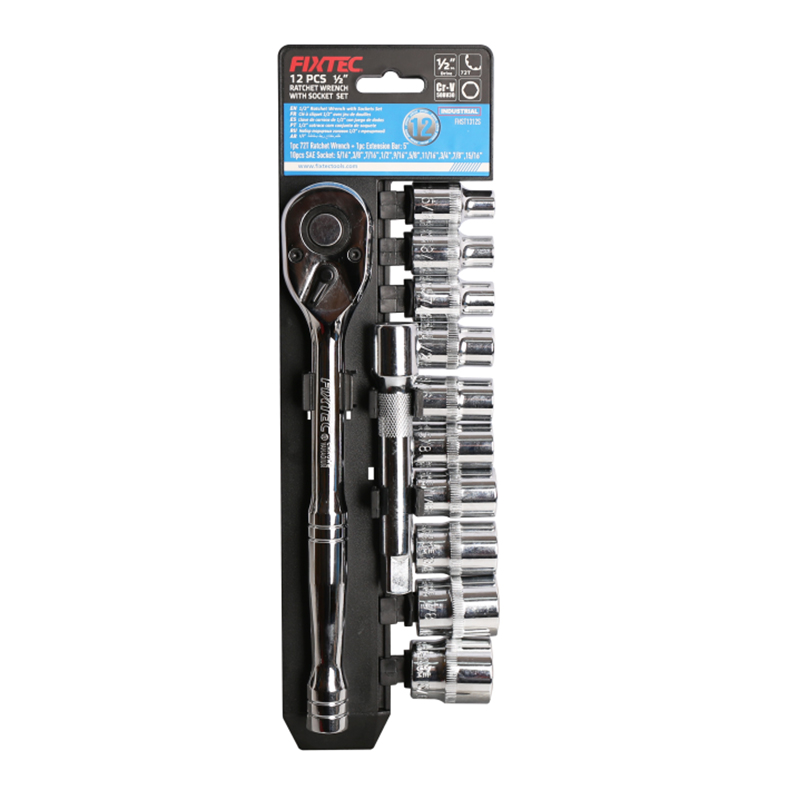 12 Pcs 1/2" Ratchet Wrench with SAE Sockets Set