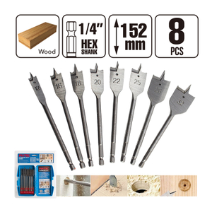 8 Pcs Flat Wood Drill Bits Set