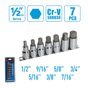 7Pcs 1/2" Dr. Hex Bit Socket Set